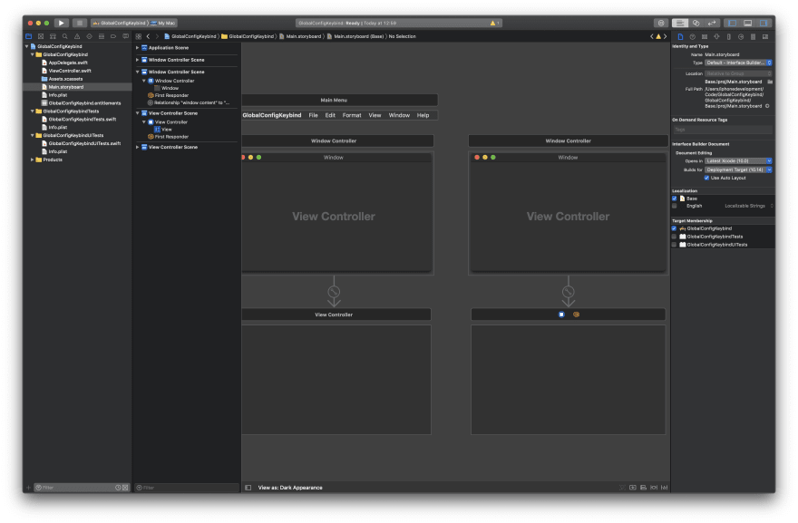 The layout of the two window view controllers